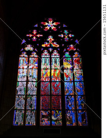 Stained-glass window in the St. Vitus cathedral Stained-glass window in the St. Vitus cathedral 15651131