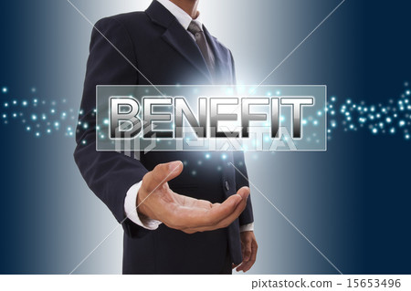 Businessman hand showing benefit button 15653496