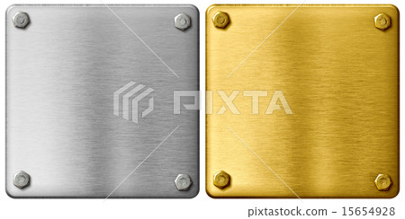 silver and gold metal plates with clipping path included 15654928
