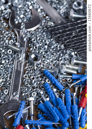 Working tools on wooden background 15660672