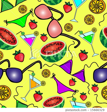 Funny seamless pattern with summer elements Funny seamless pattern with summer elements 15666329