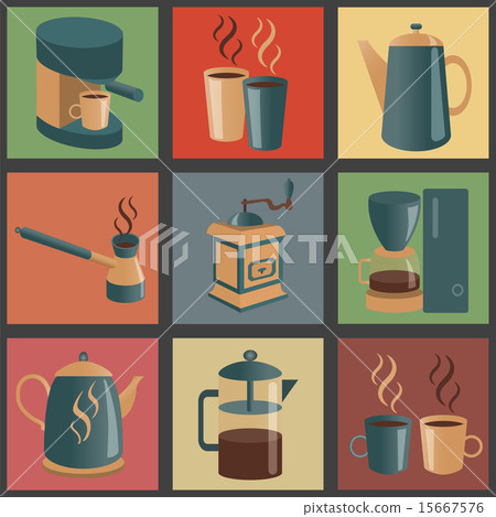 Equipment for making coffee, icons set Equipment for making coffee, icons set 15667576