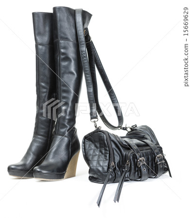 fashionable platform black boots with a handbag fashionable platform black boots with a handbag 15669629