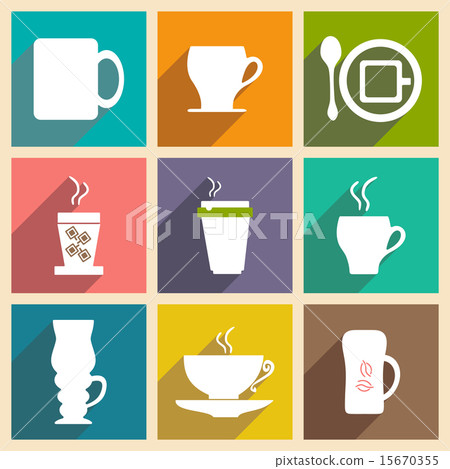 Flat with shadow concept and mobile application coffee cups Flat with shadow concept and mobile application coffee cups 15670355