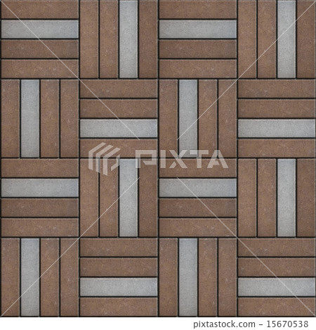 Brown and Gray Pavement Rectangle Laid in Form of Weaving. Brown and Gray Pavement Rectangle Laid in Form of Weaving. 15670538