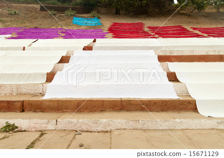Laundry drying on steps of ghat near Ganga river 15671129