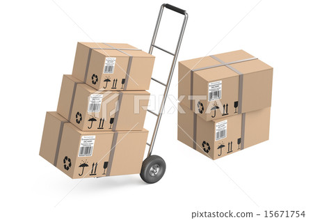 Hand truck with cardboard boxes 15671754