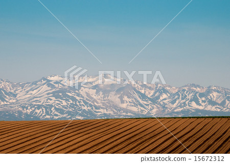 Mountain of residual snow and spring fields Mountain of residual snow and spring fields 15672312