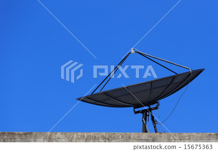 Satellite Dish with Blue Sky on Roof 15675363