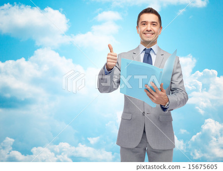 happy businessman with folder showing thumbs up happy businessman with folder showing thumbs up 15675605