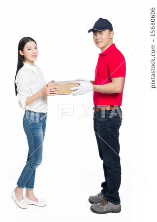 woman receipt of package delivery woman receipt of package delivery 15680606