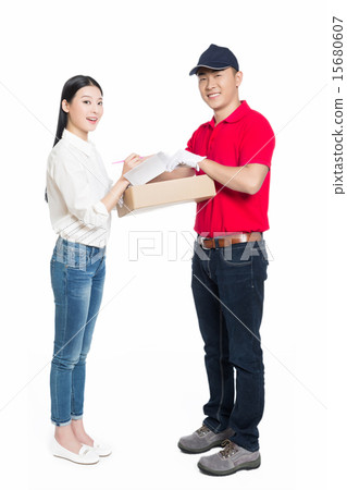 woman receipt of package delivery woman receipt of package delivery 15680607