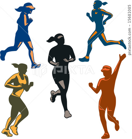 Female Marathon Runners Retro Set 15681085