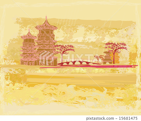 Chinese old building on abstract Asian Landscape 15681475