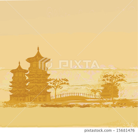 Chinese old building on abstract Asian Landscape 15681476