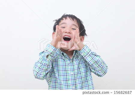 Child boy calling for cheering 15682687