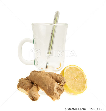Glass, thermometer, lemon, ginger Glass, thermometer, lemon, ginger 15683439