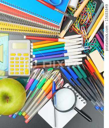 Stock Photo: Desk covered with multiple stationery