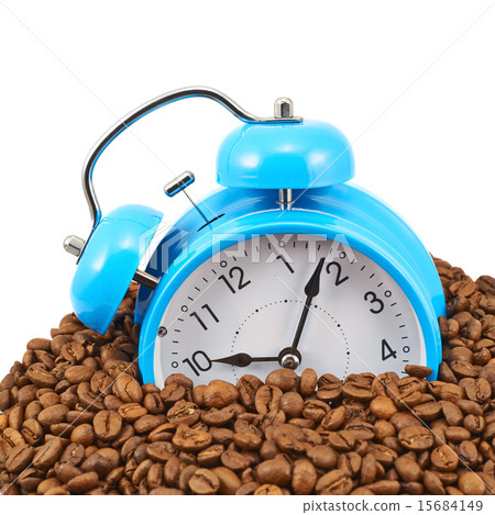 Blue alarm clock buried in beans 15684149