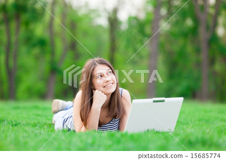 brunette student girl with laptop computer brunette student girl with laptop computer 15685774