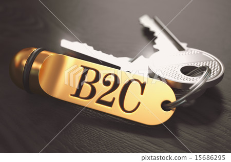 B2C - Bunch of Keys with Text on Golden Keychain. 15686295