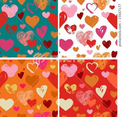 Seamless red hand drawn doodle pattern with hearts 15687177