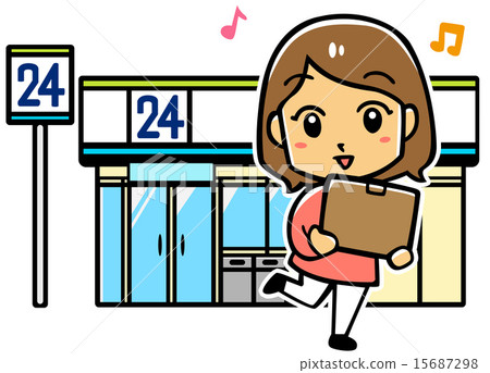 A lady with a convenience store and luggage A lady with a convenience store and luggage 15687298