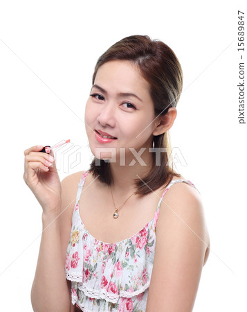 women asian happy smiling with lips gloss isolated women asian happy smiling with lips gloss isolated 15689847