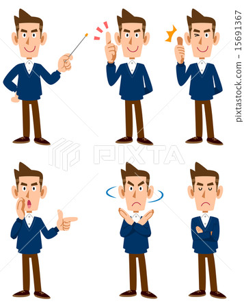 Men of V-neck sweater, 6 types of facial expressions and gestures Men of V-neck sweater, 6 types of facial expressions and gestures 15691367