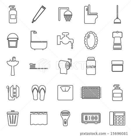 Bathroom line icons on white background - Stock Illustration [15696081 ...