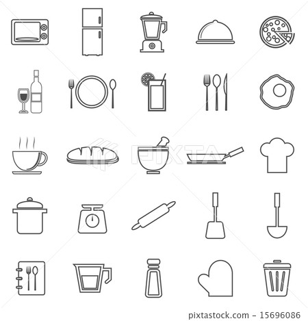 Kitchen line icons on white background 15696086