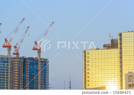 View of Harumi from Takeshiba pier before sunrise View of Harumi from Takeshiba pier before sunrise 15696425