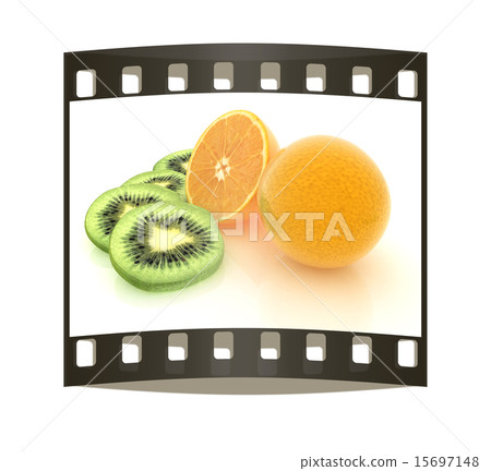 slices of kiwi and half orange. The film strip 15697148