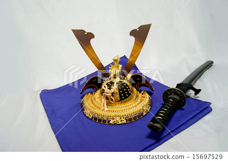 The back of a helmet and a sword 15697529