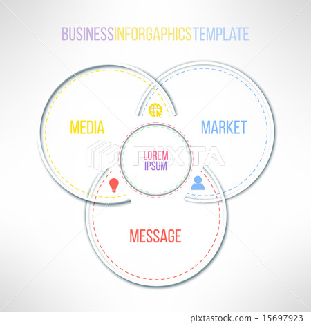Vector circles infographics template. Message, market, media colorful options choice. Instruction or 15697923