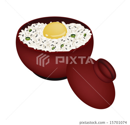Bowl of Boiled Rice with Raw Egg and Scallion 15701074