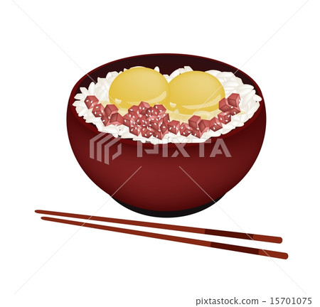 Bowl of Boiled Rice with Raw Egg and Maguro 15701075