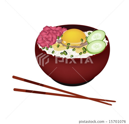 Bowl of Boiled Rice with Raw Egg and Tuna Bowl of Boiled Rice with Raw Egg and Tuna 15701076