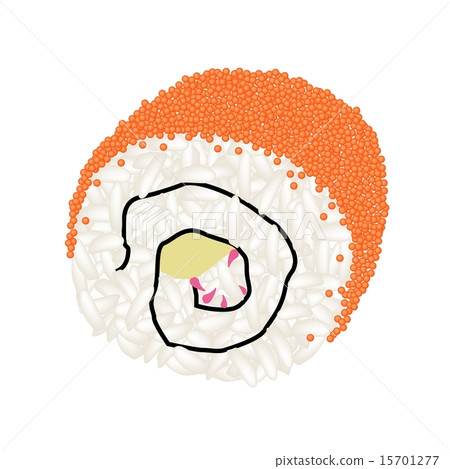 Orange Tobiko California Roll on White Background 15701277