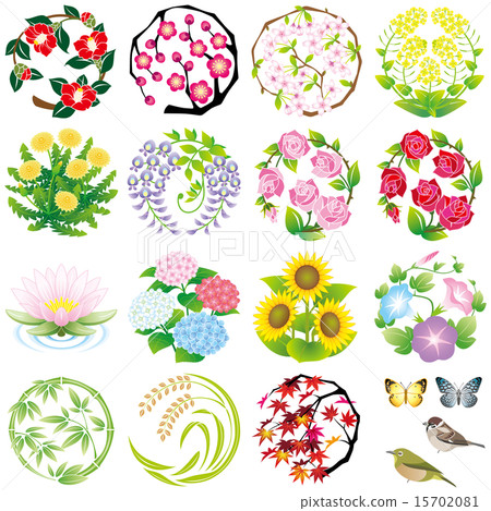 花卉和植物的圖標，標記，標誌和家庭徽章 15702081