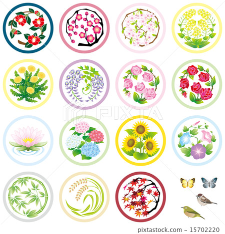 花卉和植物的圖標，標記，標誌和家庭徽章 15702220
