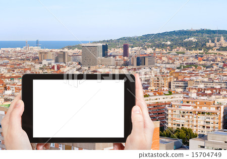 tourist photographs of Barcelona and hill Montjuic 15704749