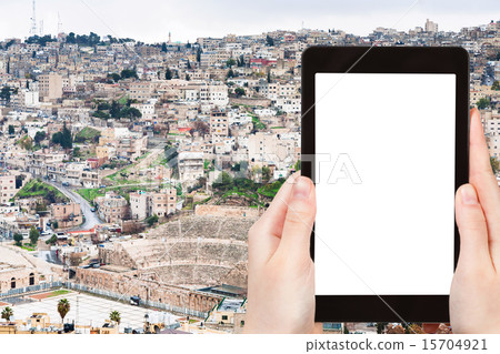 tourist photographs skyline of Amman city, Jordan tourist photographs skyline of Amman city, Jordan 15704921