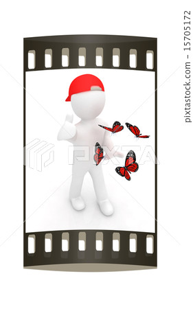 man in peaked cap and butterflies. The film strip 15705172