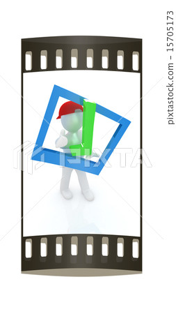 3d man in cap with huge tick. The film strip 3d man in cap with huge tick. The film strip 15705173
