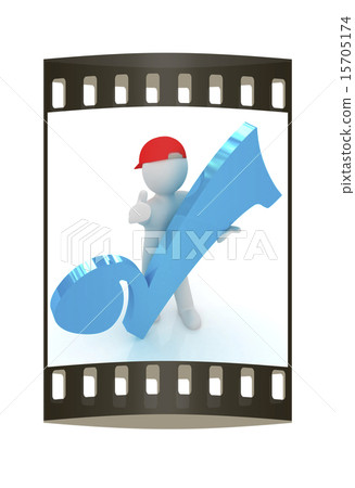 3d man in cap with huge tick. The film strip 3d man in cap with huge tick. The film strip 15705174