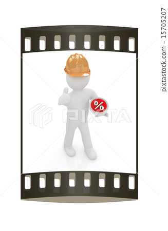 3d man in a hard hat with percent. The film strip 3d man in a hard hat with percent. The film strip 15705207