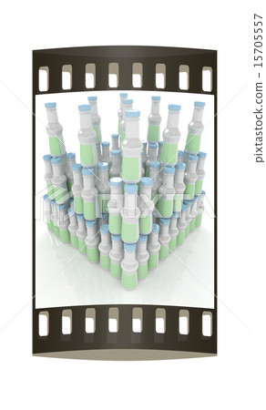 Plastic milk products bottles set. The film strip 15705557
