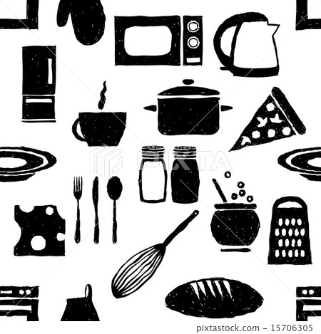 Stock Illustration: doodle kitchen seamless pattern