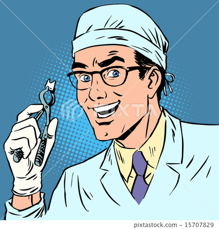Funny dentist pulled out a tooth pop art retro  15707829